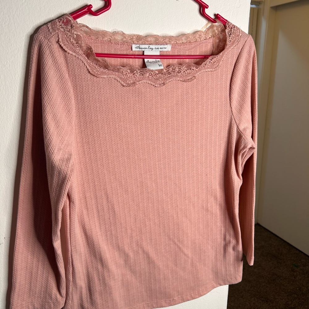 American Rag Blush Long Sleeve Lace Top